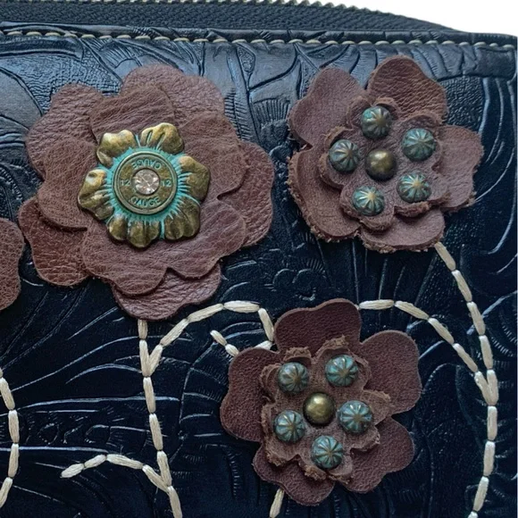 MONTANA WEST Southwestern Floral Turquoise Brown Black 3D Floral Flowers Wallet - Picture 4 of 16